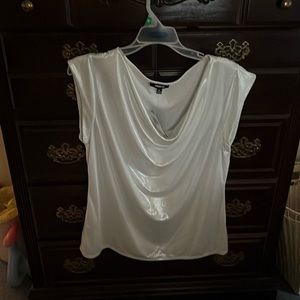Premise white cap sleeve shimmer blouse cowl front size XL
